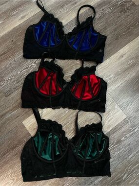 3PC Plus Size 4X Velvet Lace Bralette Set
